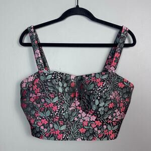 Anthropologie Hutch corset top size 8 jacquard floral bralette black metallic